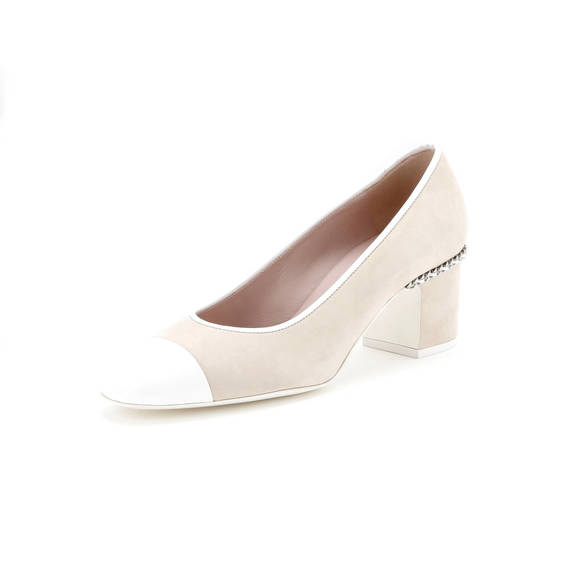 Chanel Women's Cap Toe Chain Pumps Suede and Patent - Picture 1 of 5
